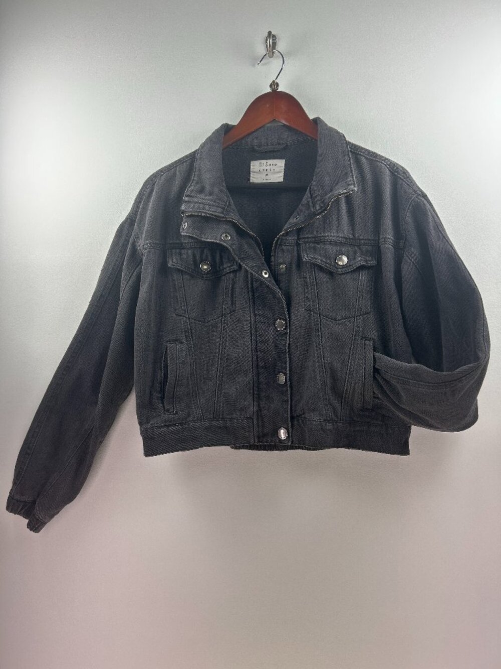 Ci Sono Denim Black Moto Jacket with Elastic Hem Size M